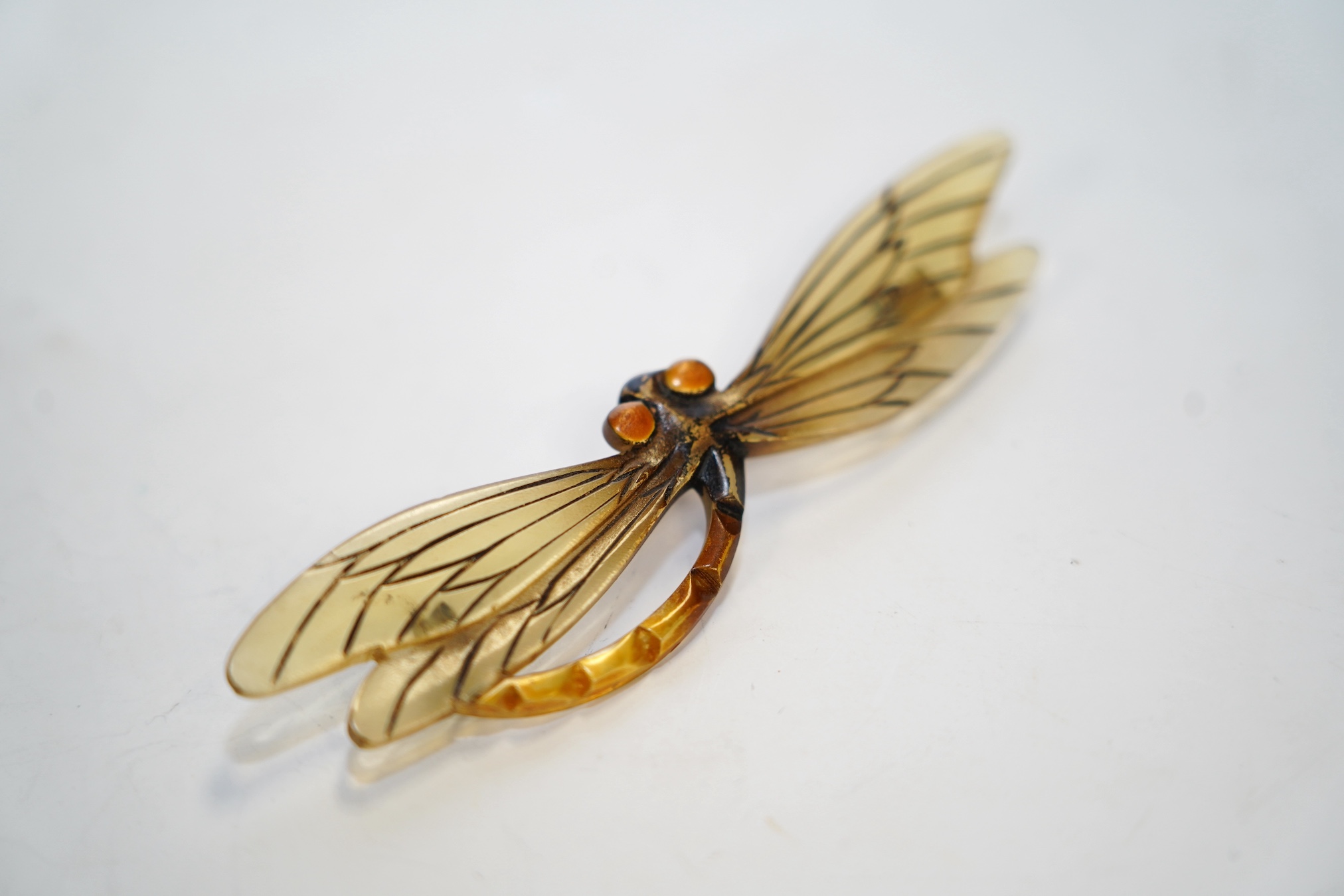 A French Flaman horn butterfly brooch, 89mm. Condition - fair